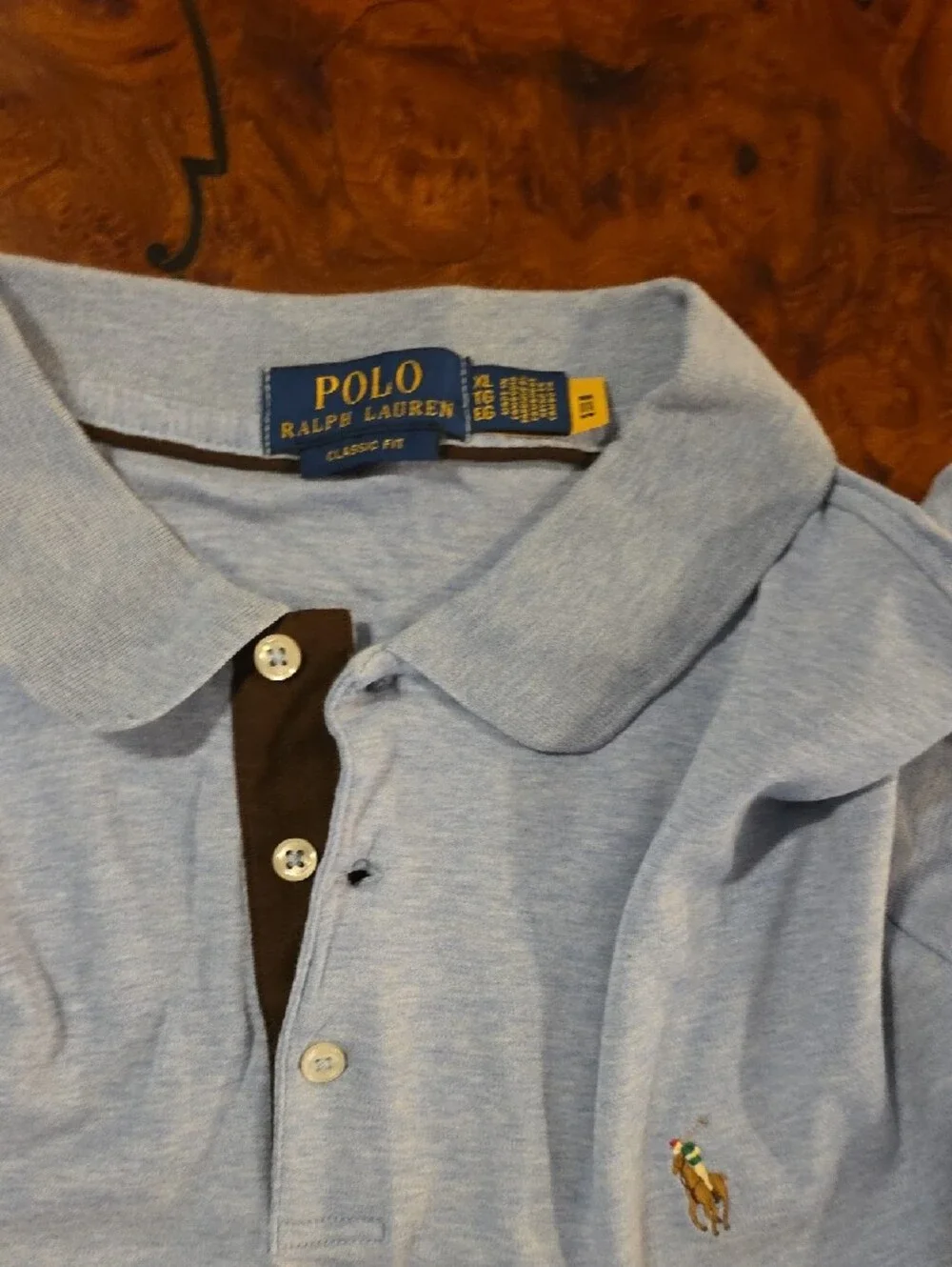 Ralph Lauren Light Blue Long-Sleeve Polo with Dark Contrast Placket